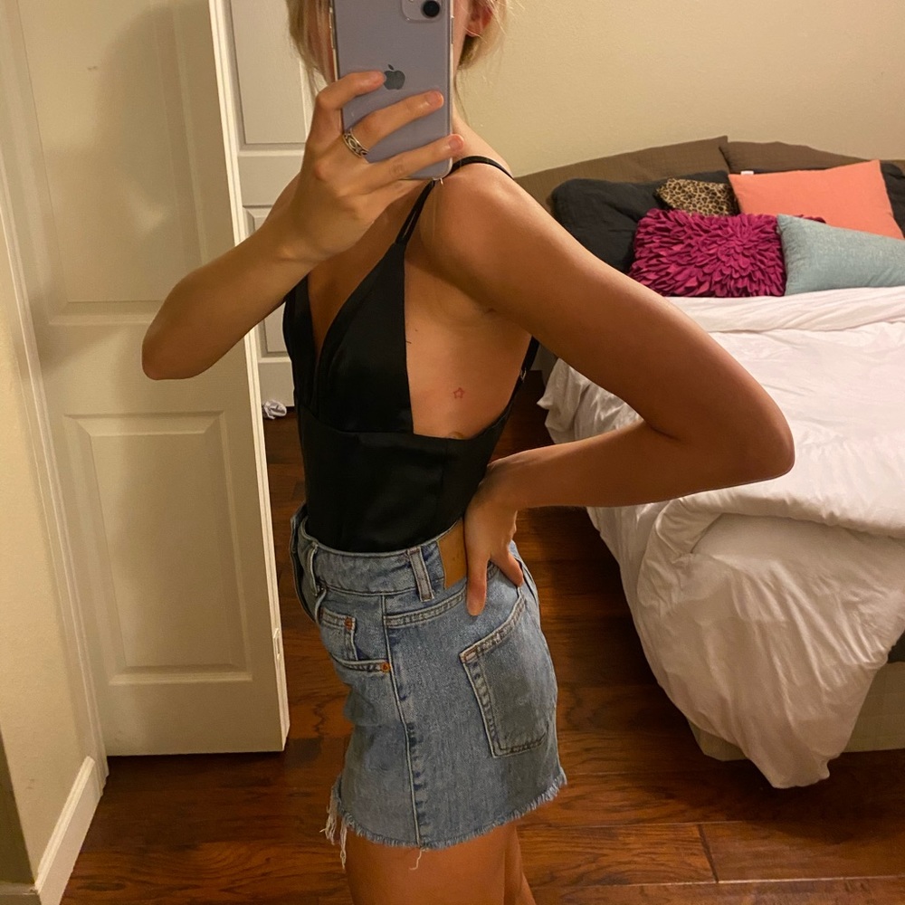 Wild honey black silk bodysuit